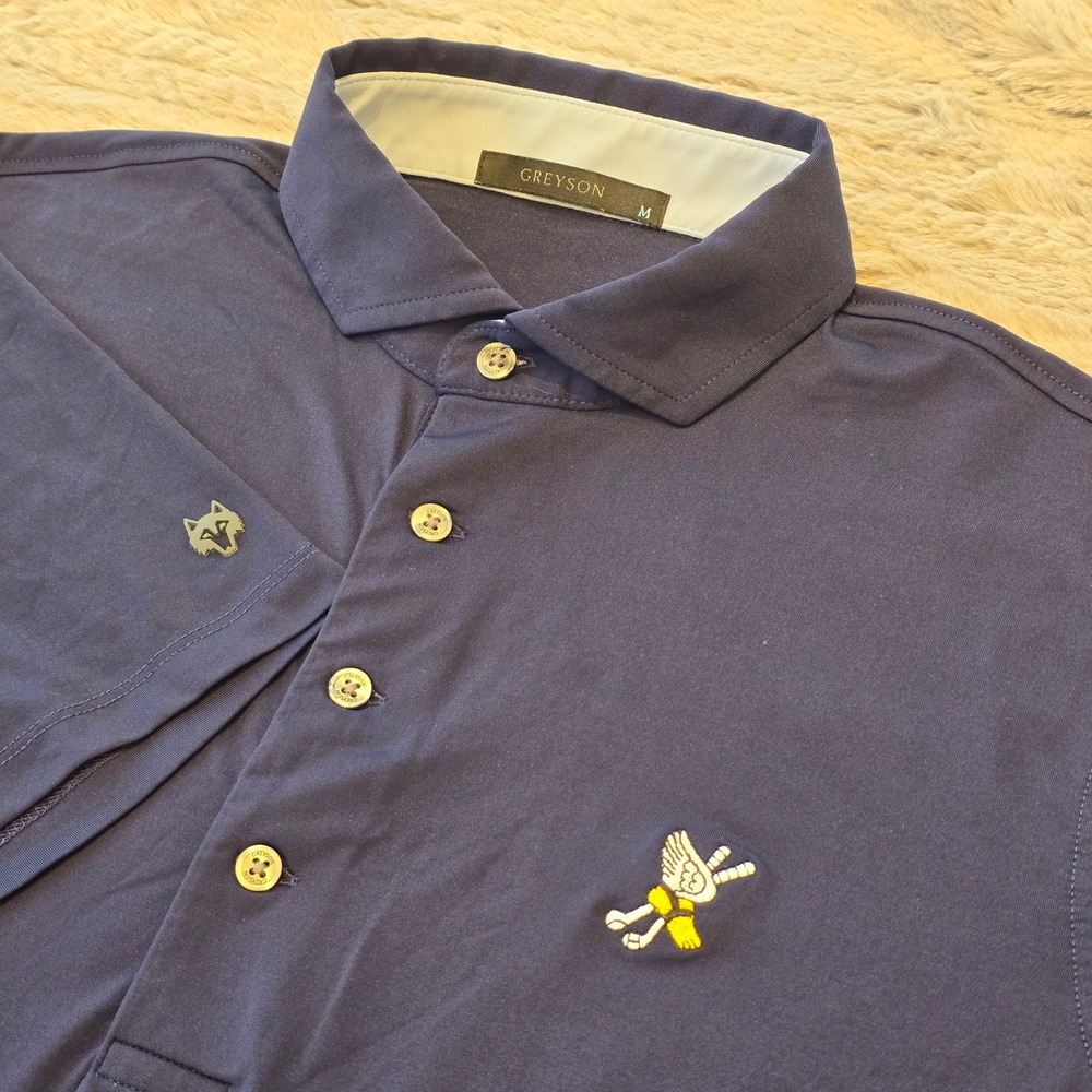 Greyson Winged Foot Golf Club Polo Shirt Mens Medium Navy Blue Performance S/S